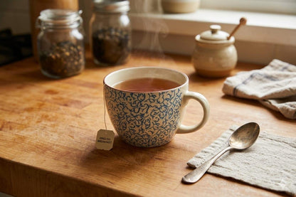 Elegant Blue Floral Ceramic Mug Set (450 ml, Set of 2)