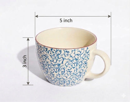 Elegant Blue Floral Ceramic Mug Set (450 ml, Set of 2)