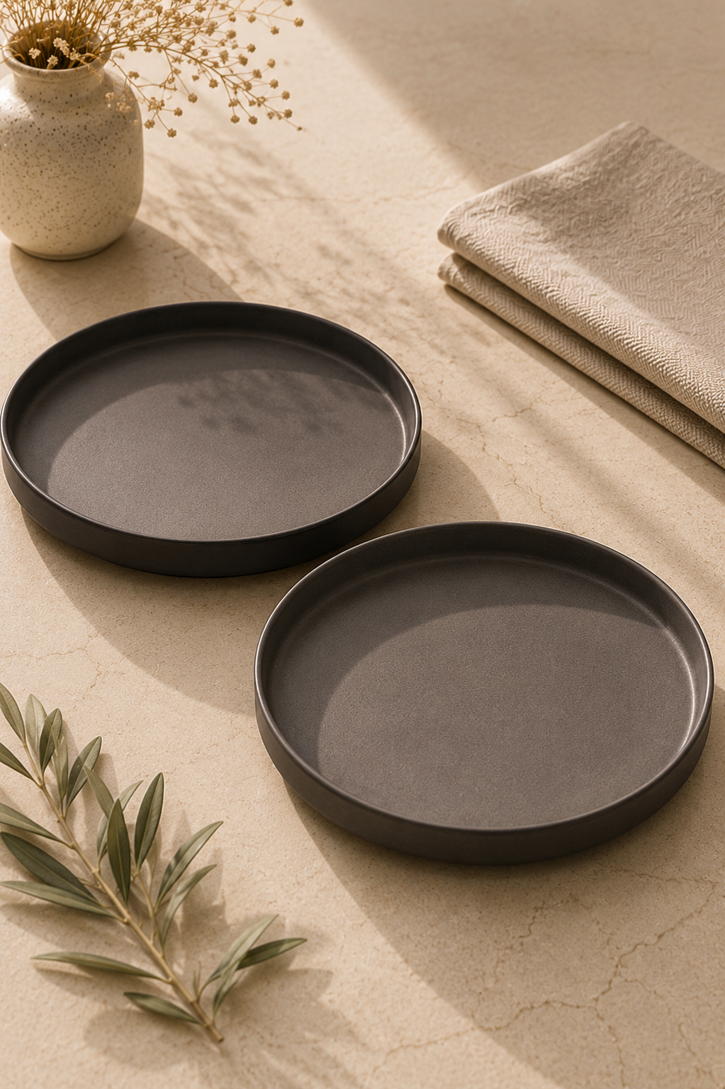 Aesthetic Matte Charcoal Black Dinner Plate (Size 10"x10")- Set of Two