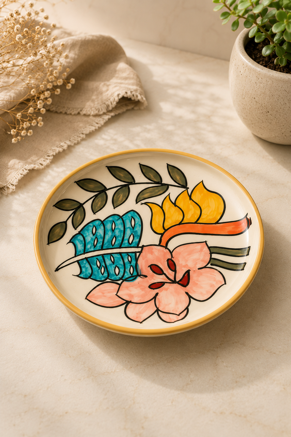Hand Painted Vibrant Desert Plate Size-6"x6" (pack of 1)
