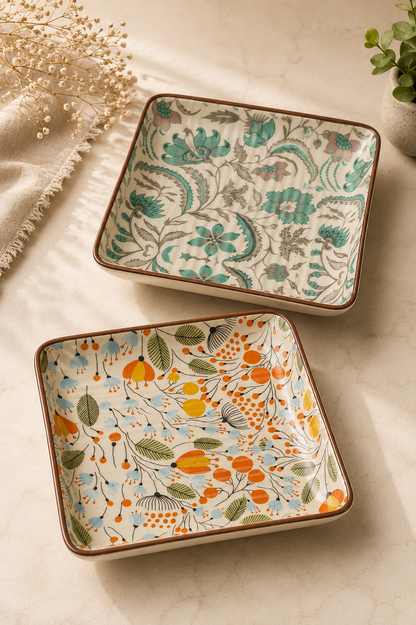 Elegant floral Snack & Appetizer Plate for Dining & Serving (Size 6"x6") (pack of 2)