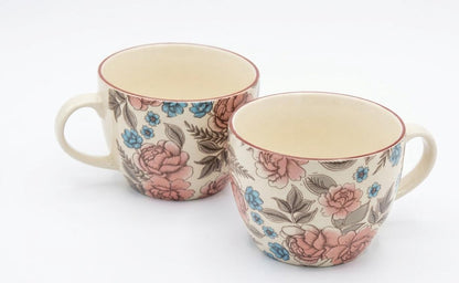 Vintage Bloom Stoneware Mug Set (450 ml, Set of 2)