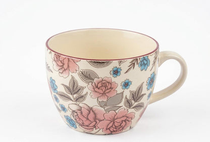 Vintage Bloom Stoneware Mug Set (450 ml, Set of 2)