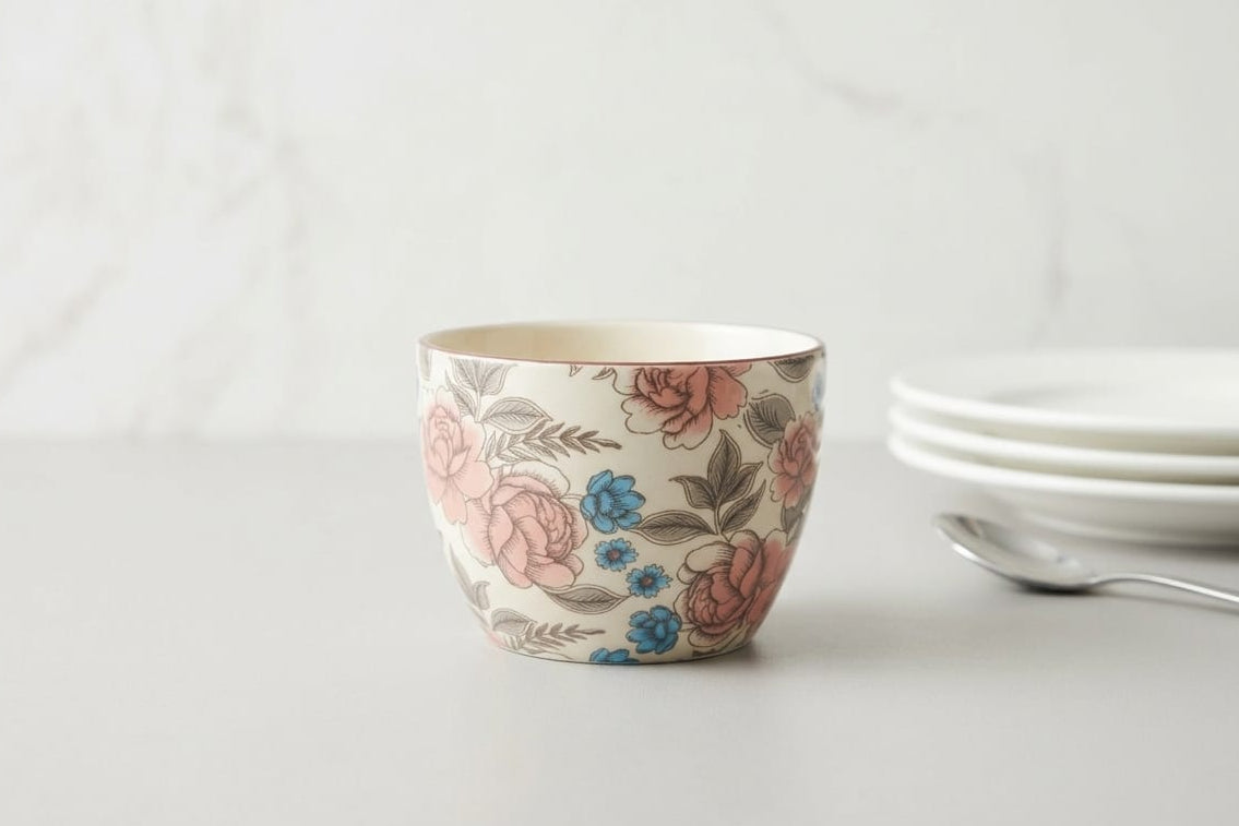 Vintage Bloom Stoneware Mug Set (450 ml, Set of 2)