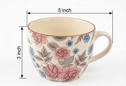 Vintage Bloom Stoneware Mug Set (450 ml, Set of 2)
