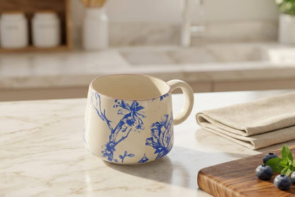 Blue Floral Premium Ivory Mug for Coffee, Tea & Milk 350ml (pack of 2)