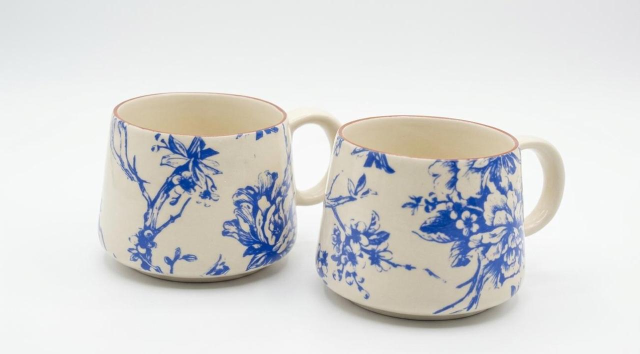 Blue Floral Premium Ivory Mug for Coffee, Tea & Milk 350ml (pack of 2)