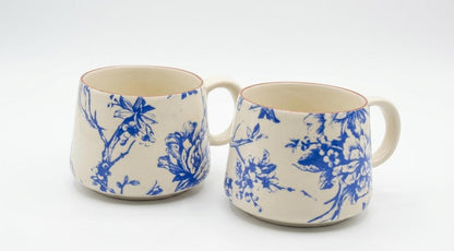 Blue Floral Premium Ivory Mug for Coffee, Tea & Milk 350ml (pack of 2)