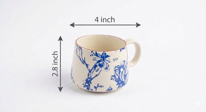 Blue Floral Premium Ivory Mug for Coffee, Tea & Milk 350ml (pack of 2)