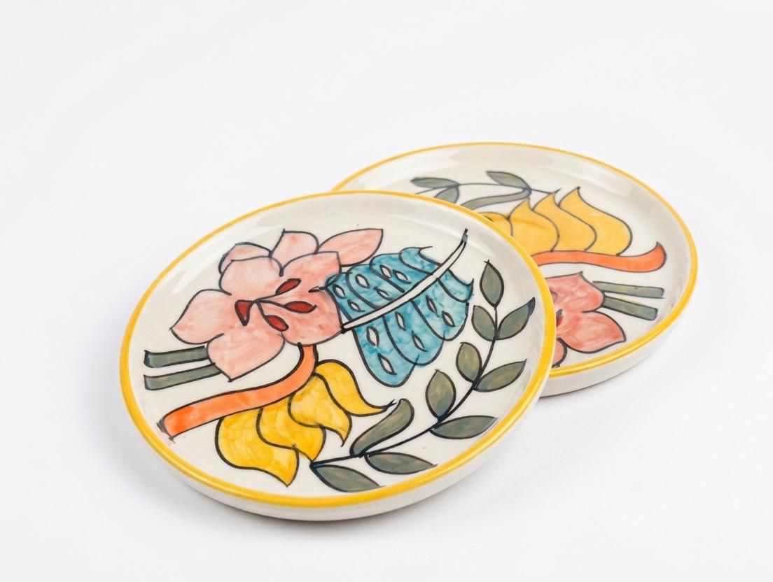 Hand Painted Vibrant Desert Plate Size-6"x6" (pack of 2)