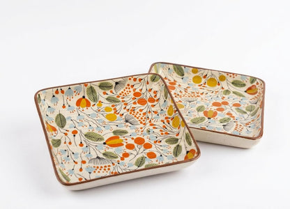 Elegant floral Snack & Appetizer Plate for Dining & Serving (Size 6"x6") (pack of 2)