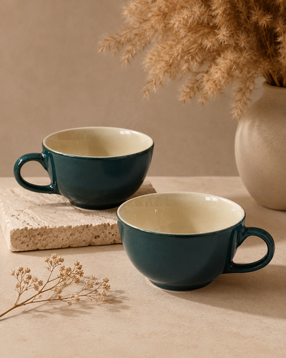 Teal Ceramic Tea Cups | 200 ml Stoneware Coffee & Tea Cup
